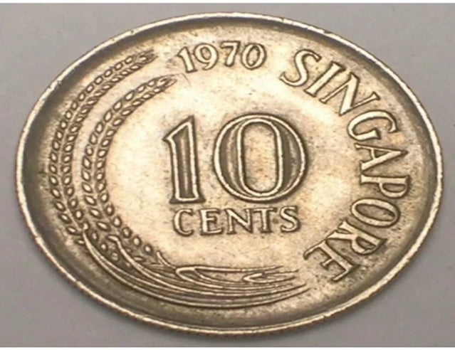 1970 Singapore Singaporean 10 Cents Seahorse Coin XF