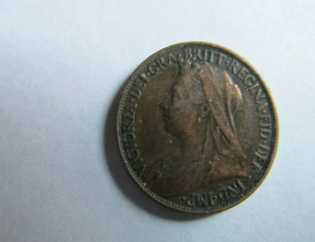 1901 British Farthing Coin VF