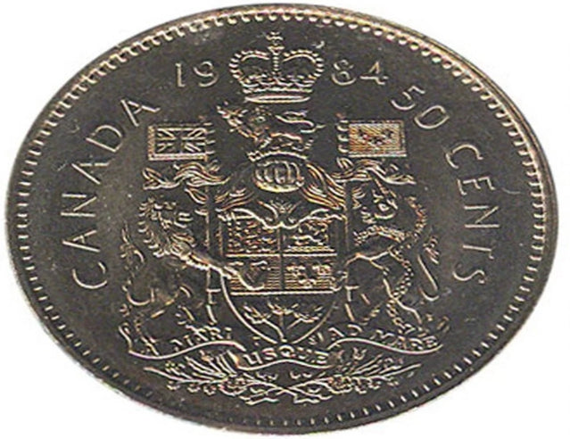 1984 Armoiries canadiennes de 50 cents, pièce d'un demi-dollar UNC