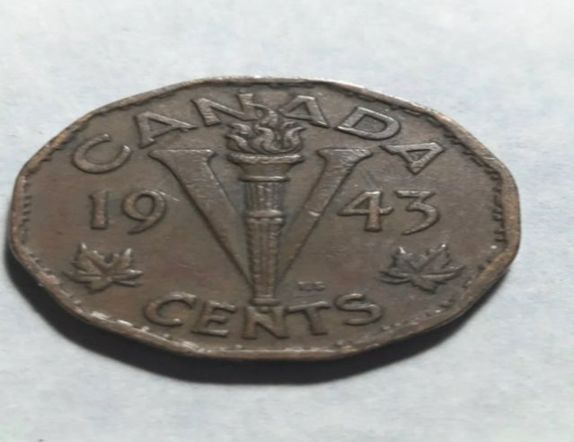 Error 1943 Canada 5 Cents Tombac Victory Nickel King George VI Canadian Coin Double 3