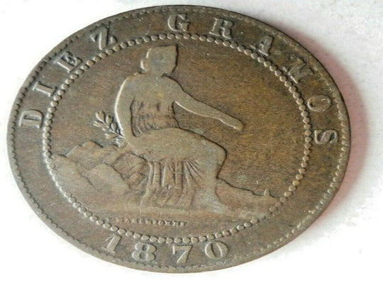 1870 Spanien 10 Centimos hoher Qualität