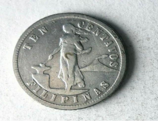 1903 Philippines 10 centavos - rare date vintage silver coin VF