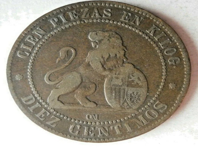 1870 Spain 10 Centimos High Grade