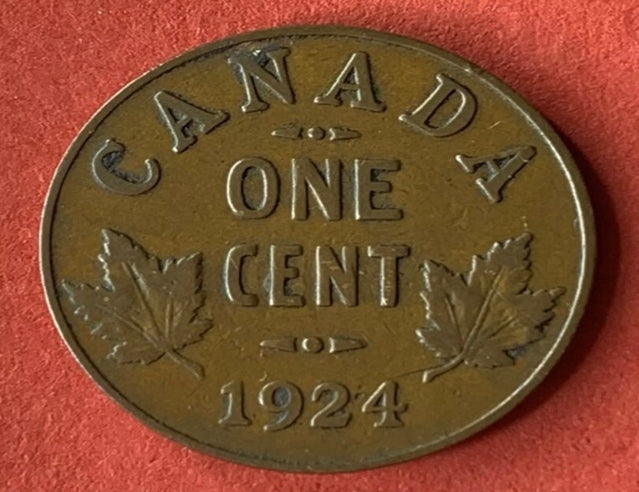 Canada 1924 1 Cent Small Penny Coin - Rare Date Clé Petite Pièce De Cent