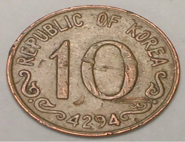 1961 Corée Coréenne 10 Hwan Rose de Sharon Flower Coin F+