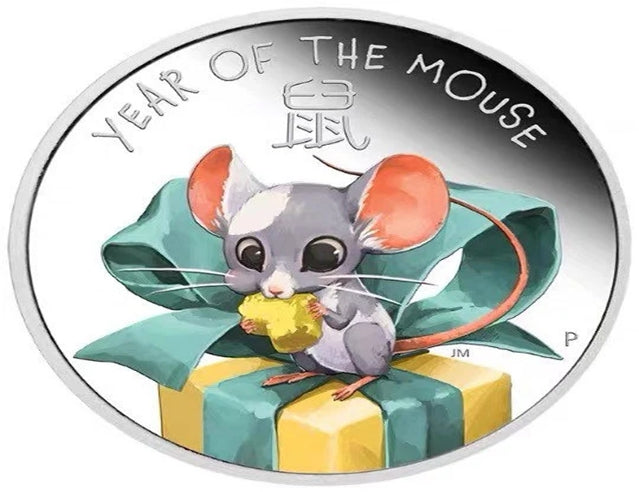 Lucky Coin - Gift mouse Craft Gift Coin ColoredSilver plated