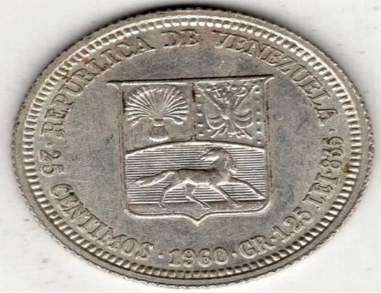 Pièce du monde en argent de 25 centimos du Venezuela, vingt-cinq, 1960