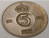 1953 Suède Suédois 5 Ore Crown Coin VF+