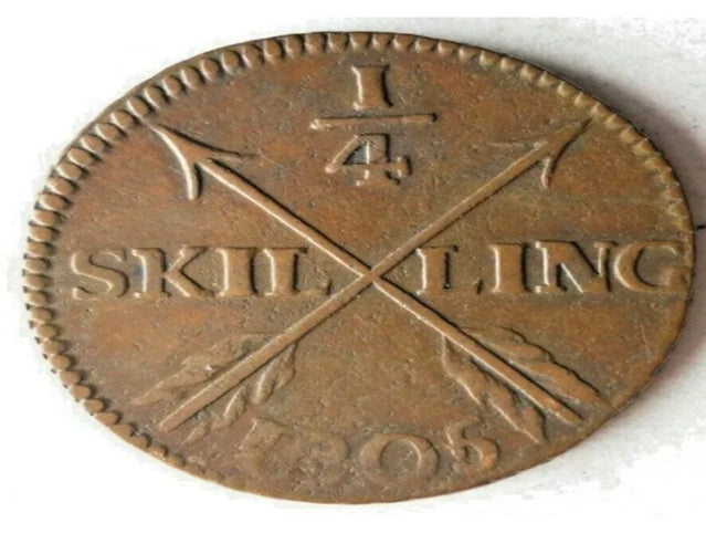 1805 Sweden 1/4 SKILLING - High Quality Scarce Early Date Coin