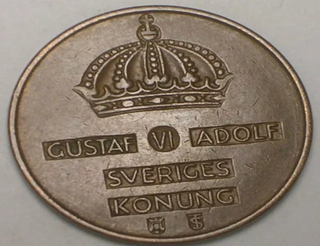 1953 Sweden Swedish 5 Ore Crown Coin VF+