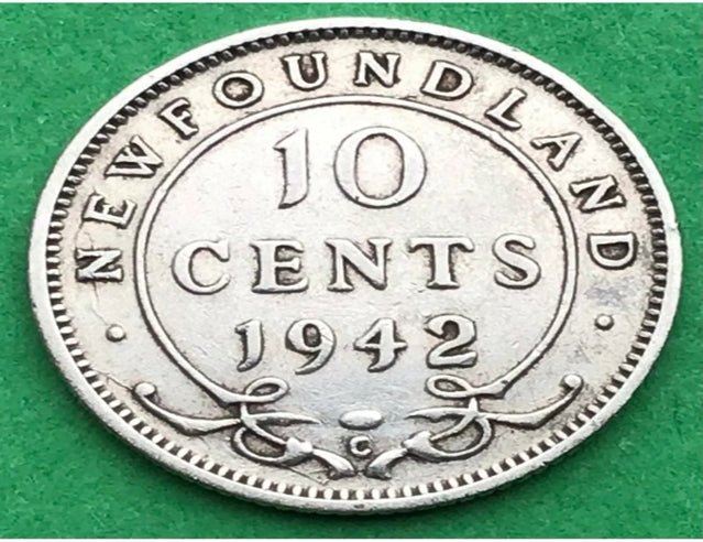 Neufundland 1942 Silber 10 Cent, sehr schön