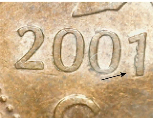 Fehler Münze 2001 Canadian Penny Die Crack