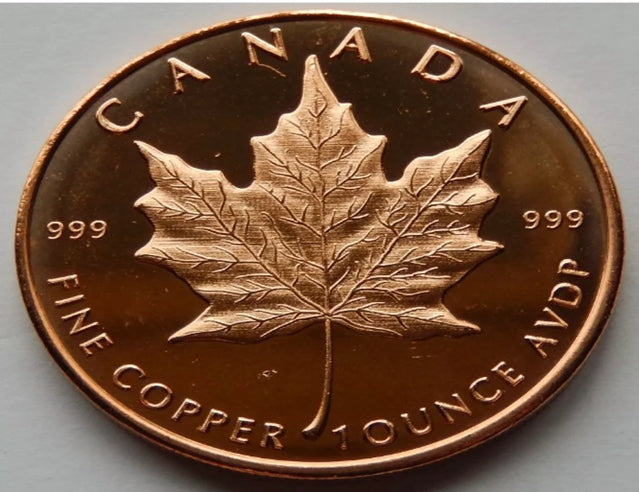 2013 Canada Maple Leaf, Obverse USA Shield One Ounce Copper Round - BU