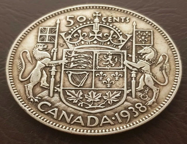 Canada 50 Cents 1938 George VI Pièce d'un demi-dollar en argent canadien cinquante cents de haute qualité