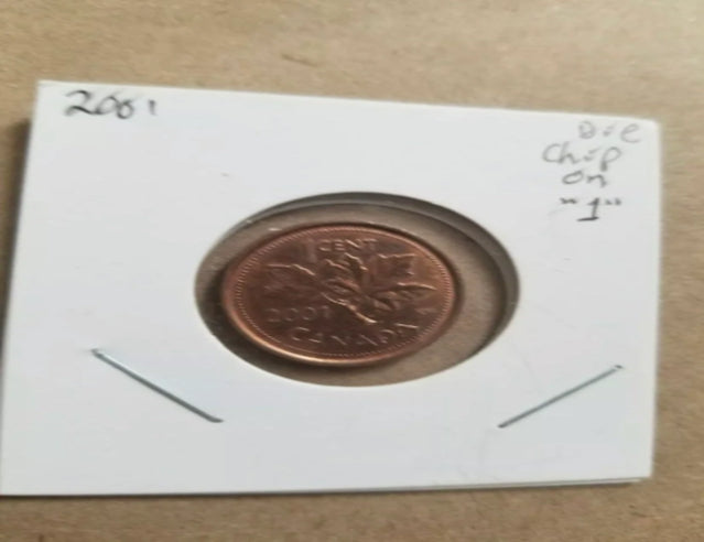 Fehler Münze 2001 Canadian Penny Die Crack