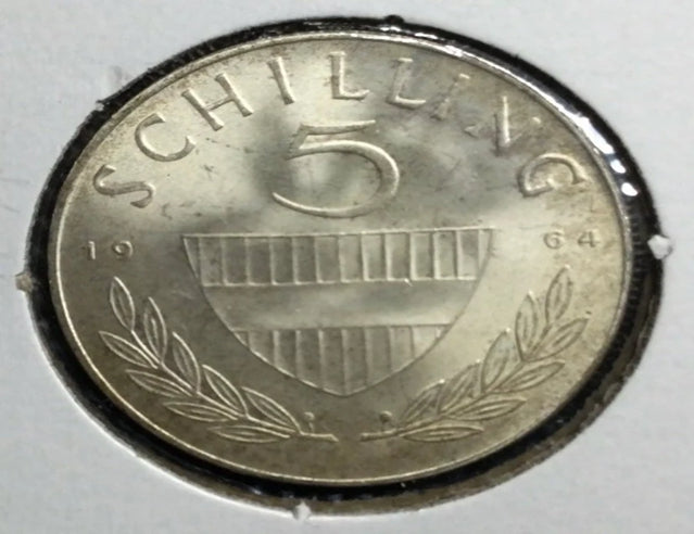 Austria 1964 5 Schilling Silver Coin - Uncirculated Condition