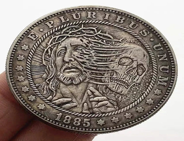 Hobo Coin - Skull and face in Protective Plastic Capsule Copper Engraved