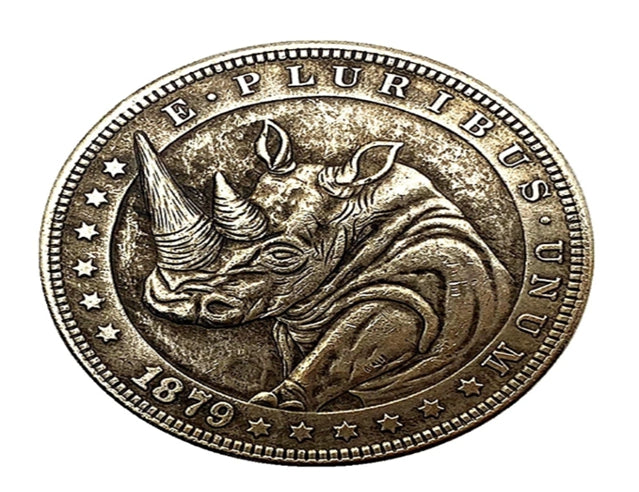 Hobo Coin – Angry Rhino dans une capsule de protection en plastique gravée en cuivre