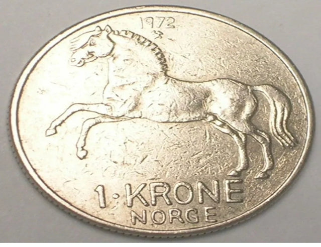 1963/ 1972 Norvège Norvégien One 1 Krone Horse King Olav Coin VF