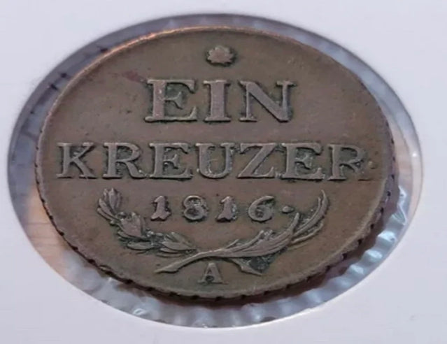 1816-A Austria 1 Kreuzer Franz II World Coin