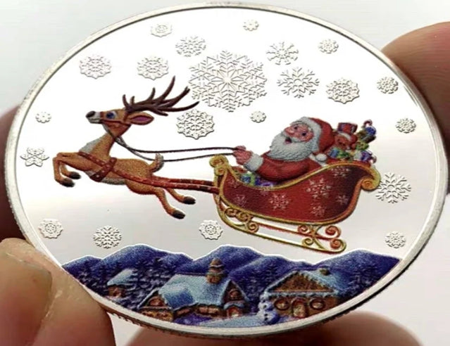 Pièce porte-bonheur en forme de flocon de neige du père noël, cadeau artisanal coloré, plaqué argent