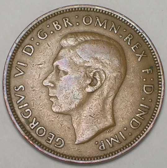 1944 Großbritannien Großbritannien Britische One 1 Penny George VI Münze VF+