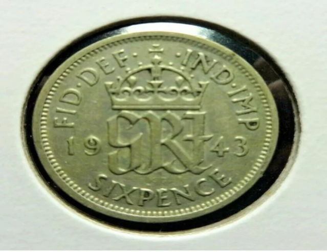 Royaume-Uni 1943 Argent 6 Pence Couronné Chiffre Royal