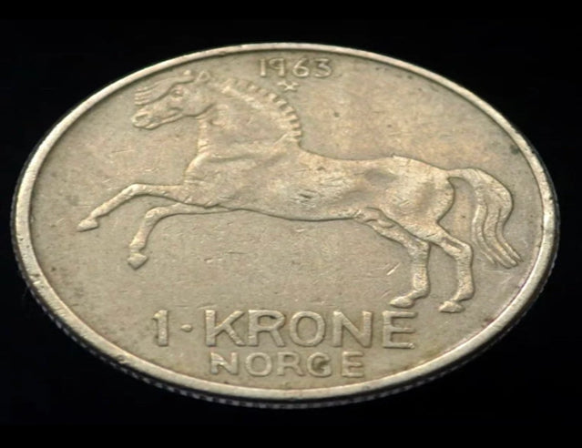 1963/ 1972 Norvège Norvégien One 1 Krone Horse King Olav Coin VF