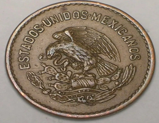 1943 Mexiko Mexikanische 5 Centavos Josepha WWII Ära Eagle Snake Münze VF+