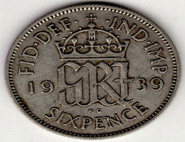 1939 Grande-Bretagne six 6 pence George VI pièce du monde en argent