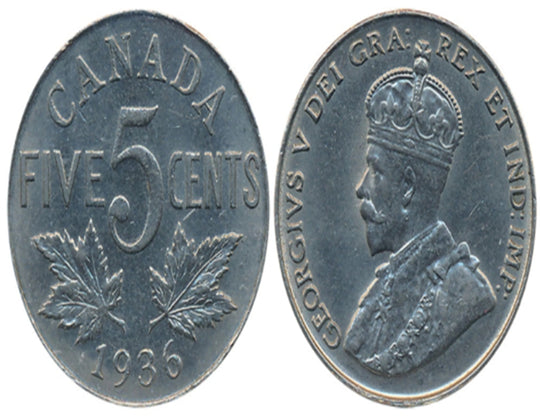 1936 Kanadische 5-Cent-Beaver-Nickel-Münze (Umlauf) VG