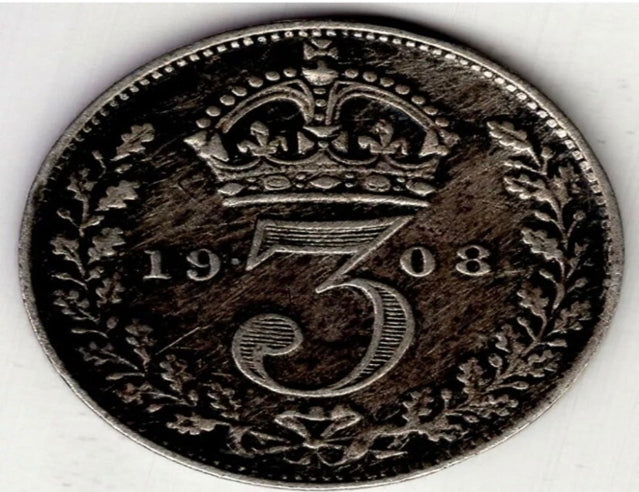 1908 Großbritannien drei 3 Pence George V Sterling Silber Weltmünze