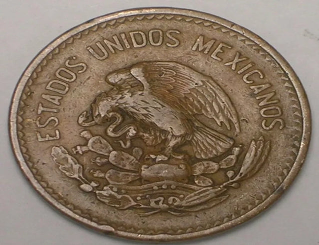 1944 Mexique Mexicain 20 Centavos Sun Pyramid WWII Era Coin VF