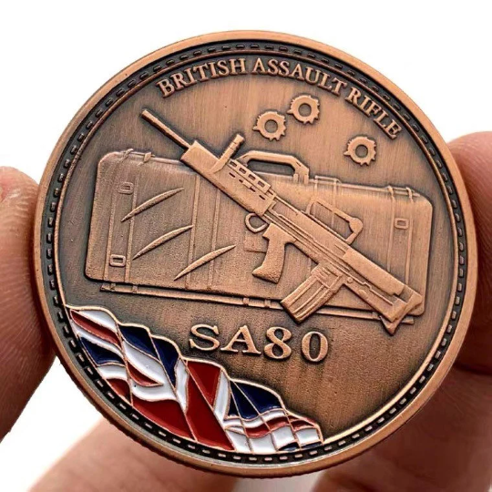 Lucky Coin -Assault rifle SA80- Craft Gift Coin Colored in Protective Plastic Capsule Silver plated