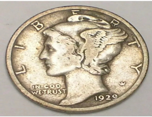 1929 Mercury Winged Head Dime 10 Cent Silbermünze VF