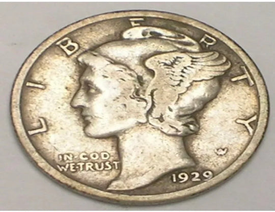 1929 Mercure Tête Ailée Dime Pièce De 10 Cents En Argent VF