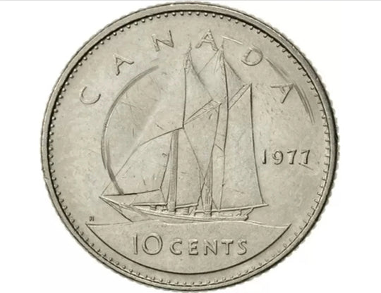 1977 Kanadische 10-Cent Bluenose Schooner Dime 100 % Nickelmünze BU