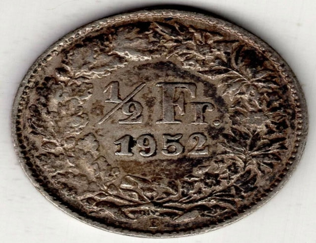 1952 Schweiz halbe 1/2 Franken Silberweltmünze