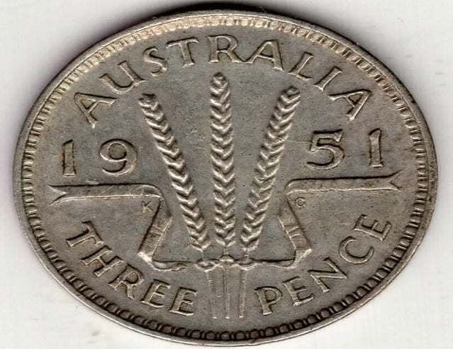 1951 Australien drei 3 Pence George VI Silberweltmünze