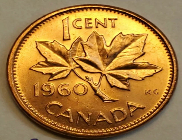 ERREUR Coin 1960 Die Chip en 9 de Date CANADA 1 Cent Copper Penny UNC