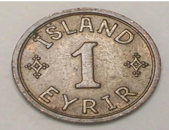 1940 Island Isländische One 1 Eyrir Crowned Monogram WWII Era Münze VF+