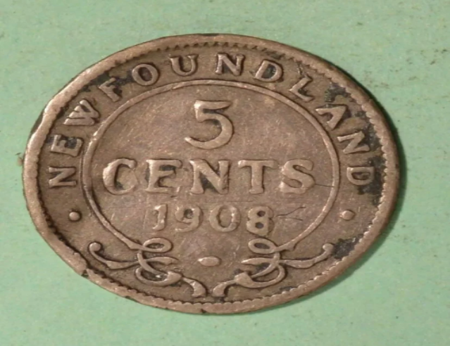 1908 Terre-Neuve Argent 5 Cents Faible Tirage