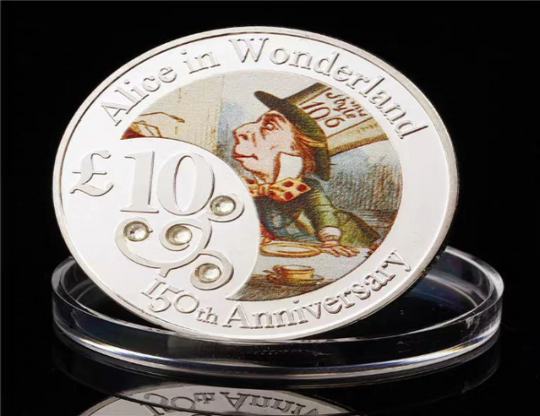 Lucky Coin - Alice in wonderland #2- Craft Gift Coin Colored Silver plated